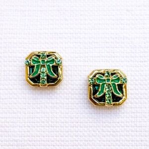 Elegant Green and Gold Bow Earrings